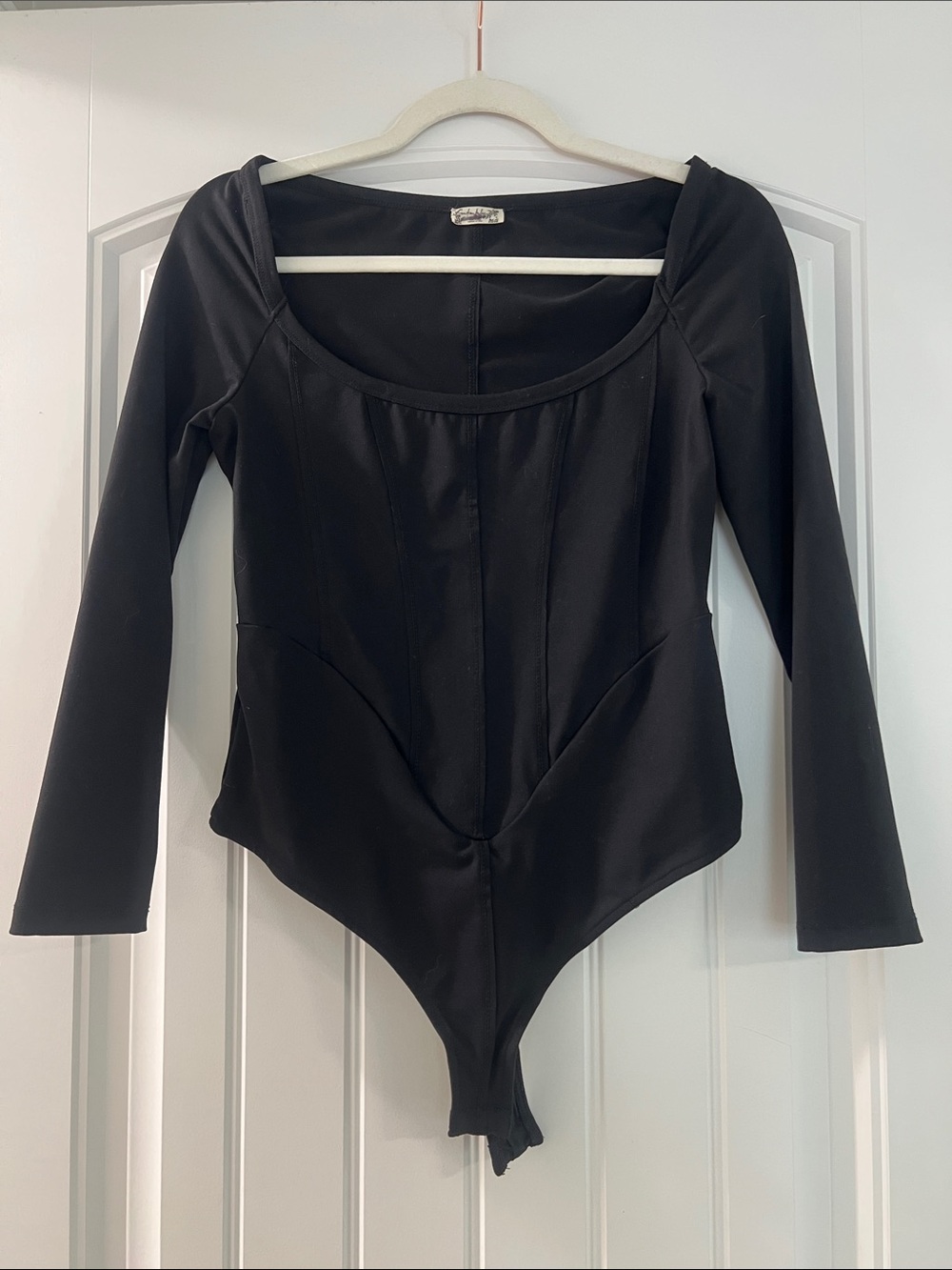 Free People Black Long-Sleeve Scoop Neck Bodysuit